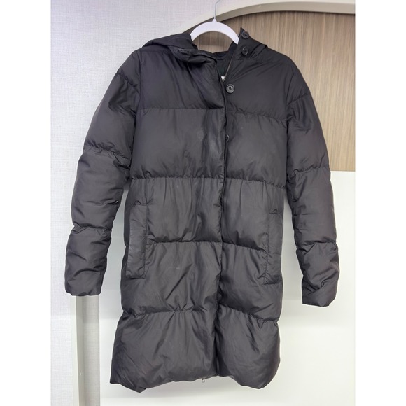 Jackets & Blazers - J.Crew Minimalist Puffer Jacket Womens S Black Down Filled Hooded Parka Gorpcore